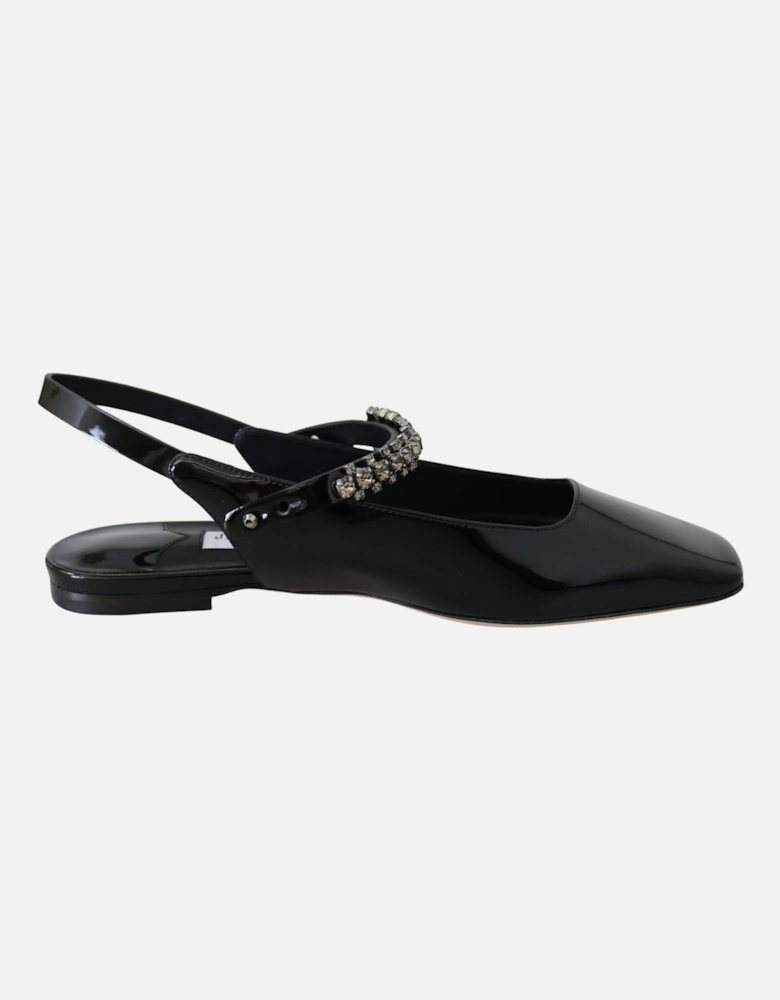 Crystal Strap Patent Leather Flat Shoes Women - Black