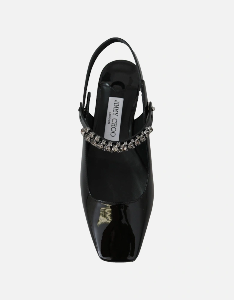 Crystal Strap Patent Leather Flat Shoes Women - Black