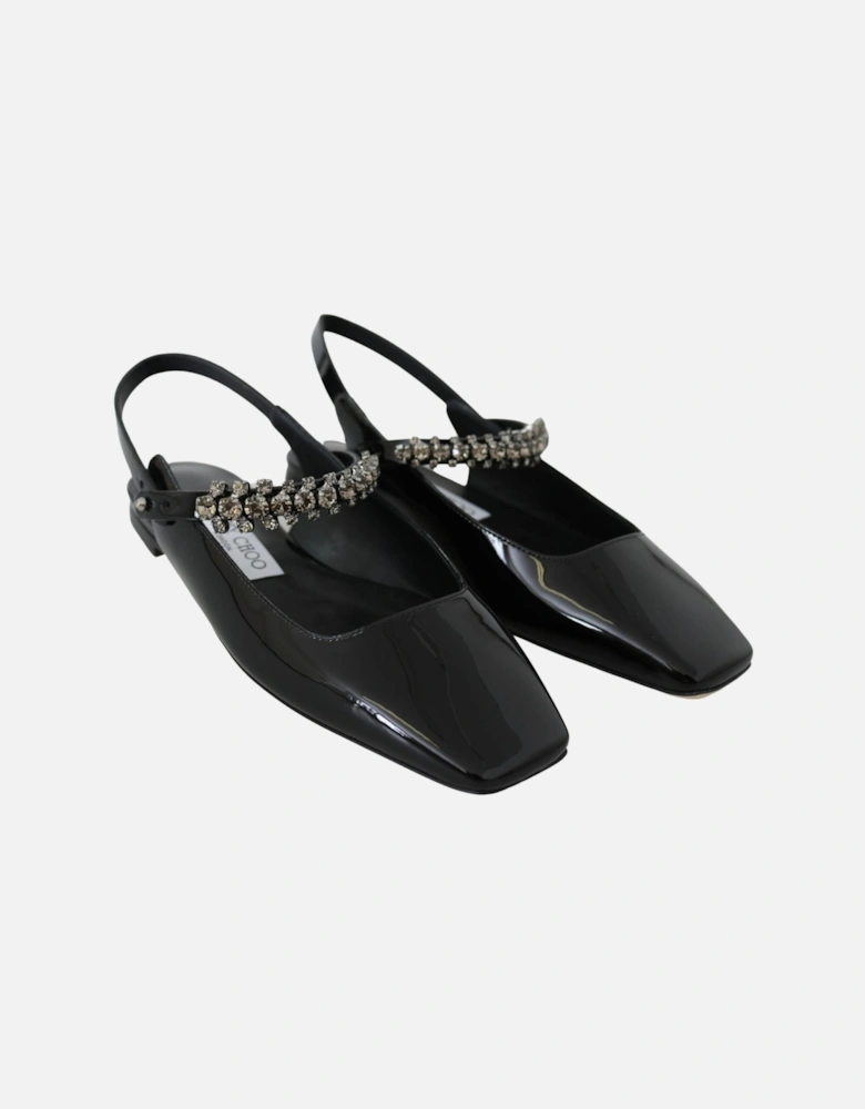 Crystal Strap Patent Leather Flat Shoes Women - Black