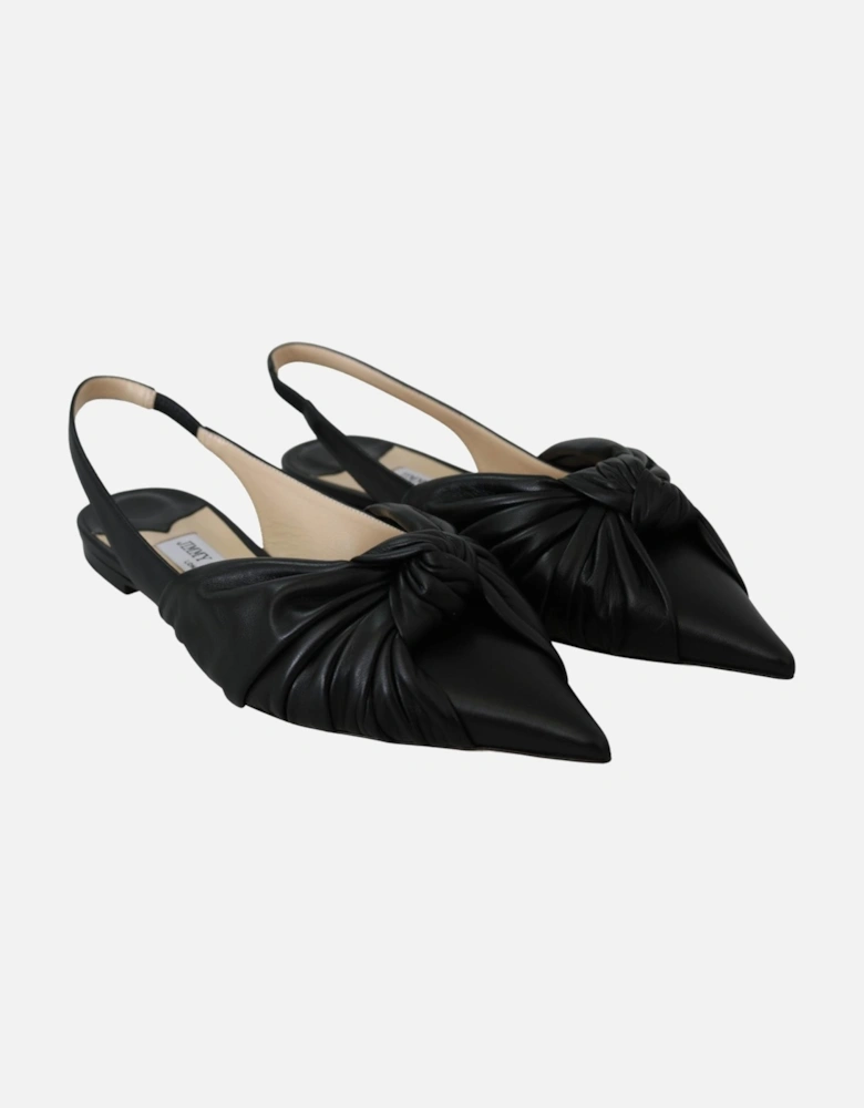 Knot Slingback Pump Black Leather Women Flats