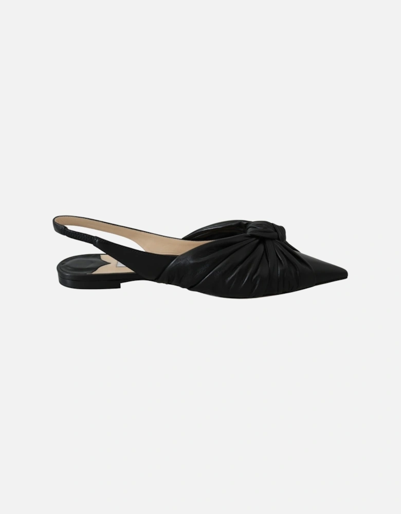 Knot Slingback Pump Black Leather Women Flats