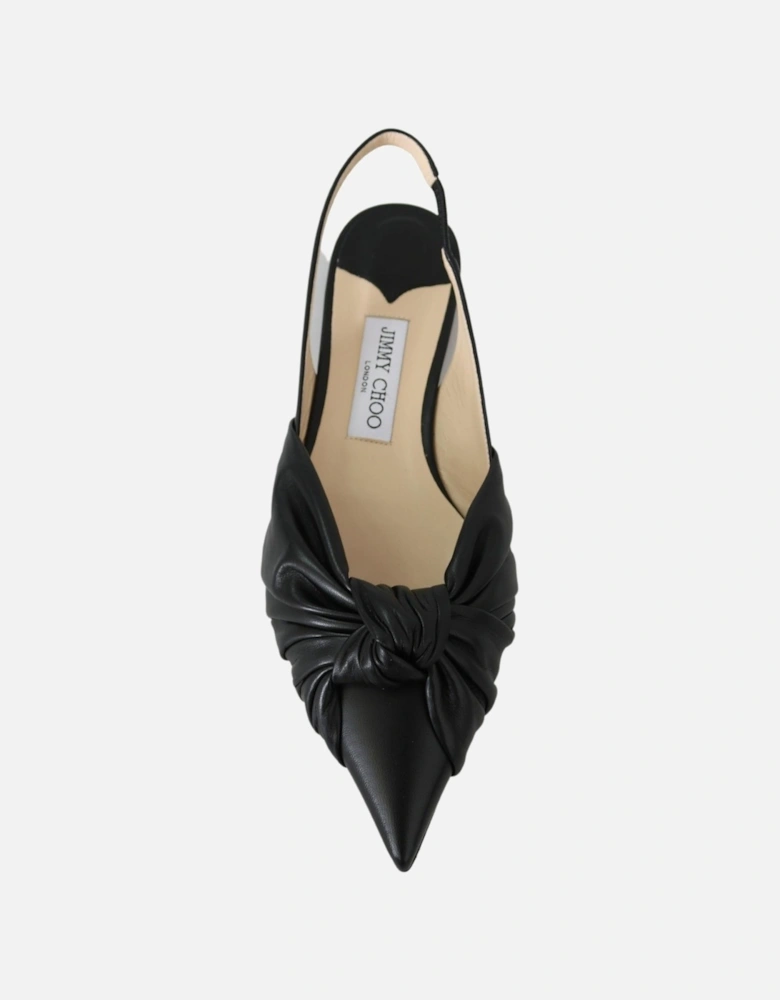 Knot Slingback Pump Black Leather Women Flats