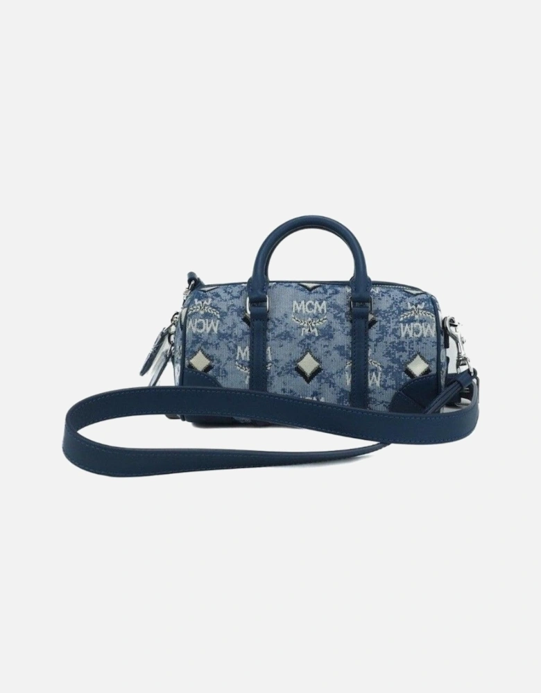 Boston Mini Blue Vintage Jacquard Logo Fabric Satchel Crossbody