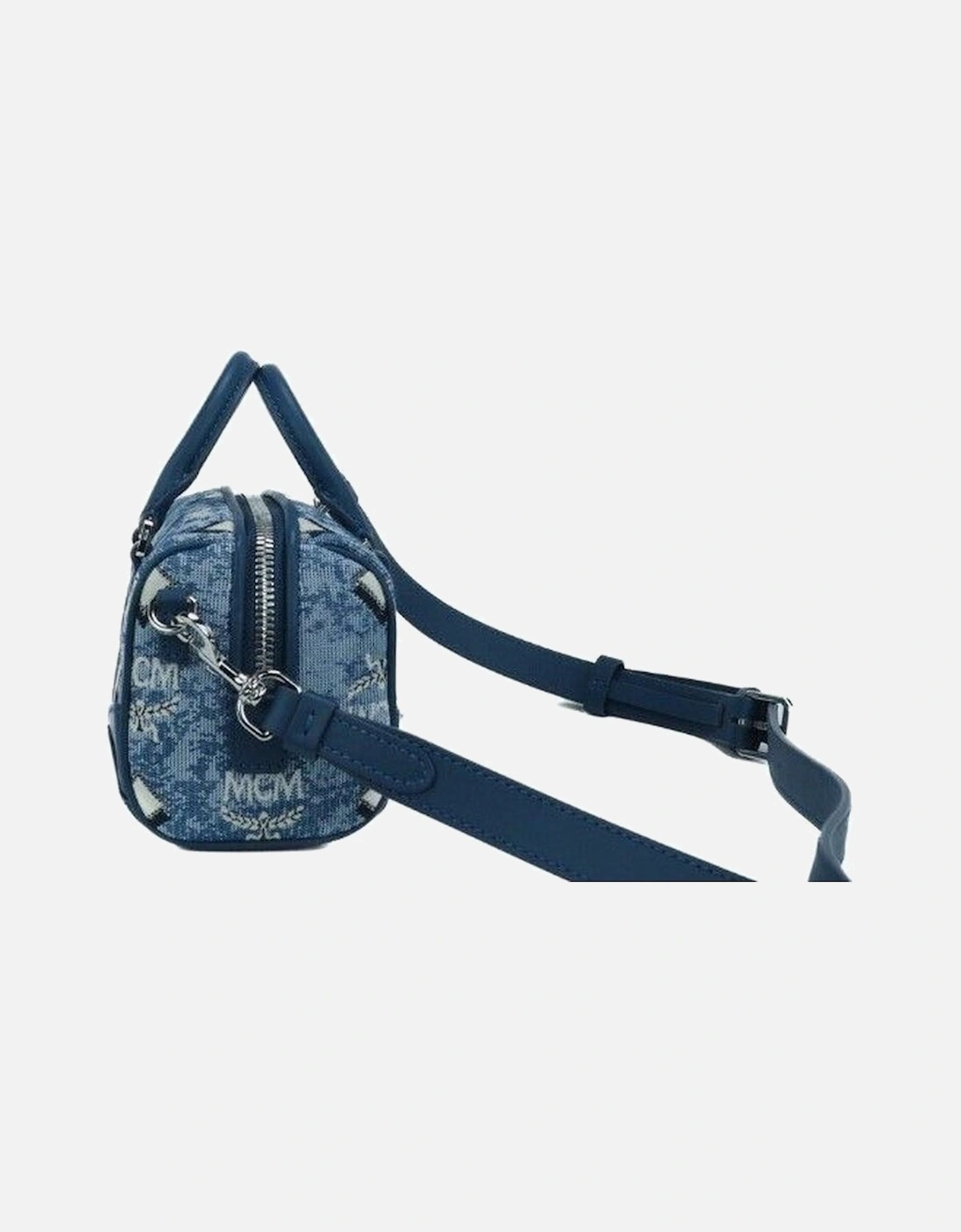 Boston Mini Blue Vintage Jacquard Logo Fabric Satchel Crossbody