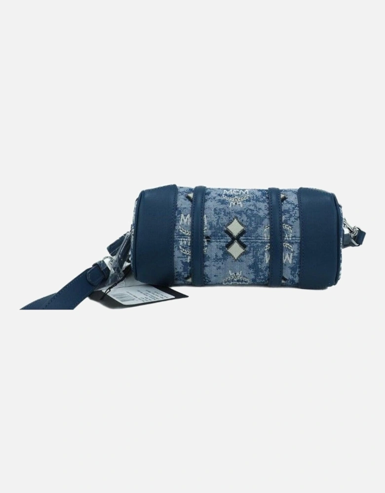 Boston Mini Blue Vintage Jacquard Logo Fabric Satchel Crossbody