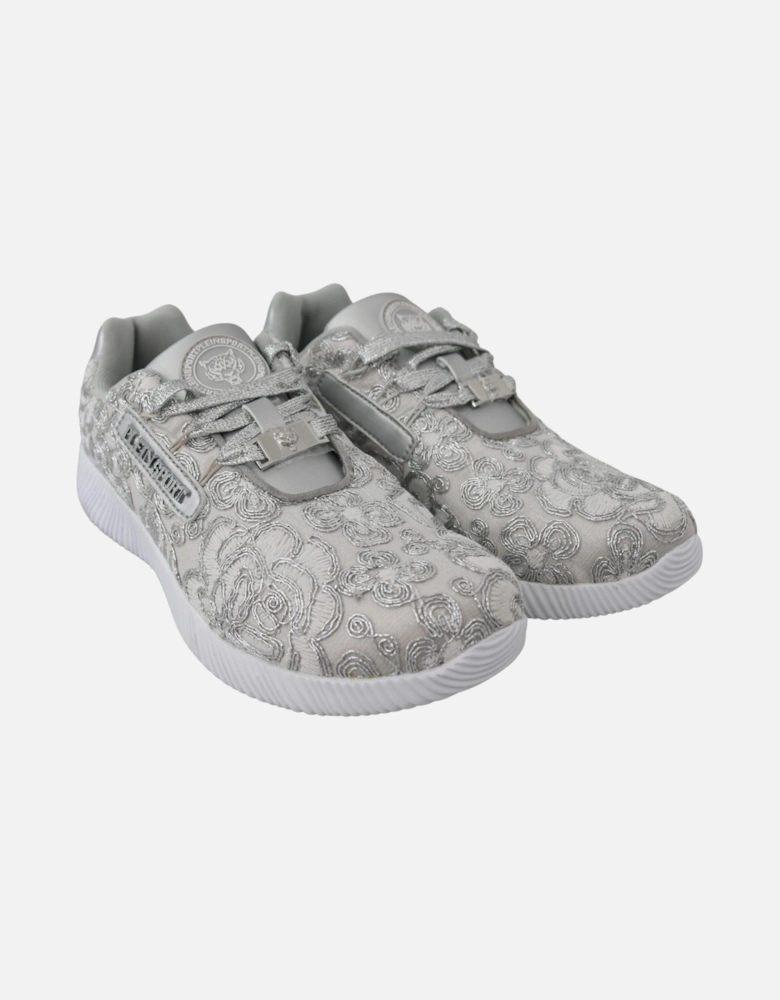 Floral Embroidered Sneakers Women - Silver