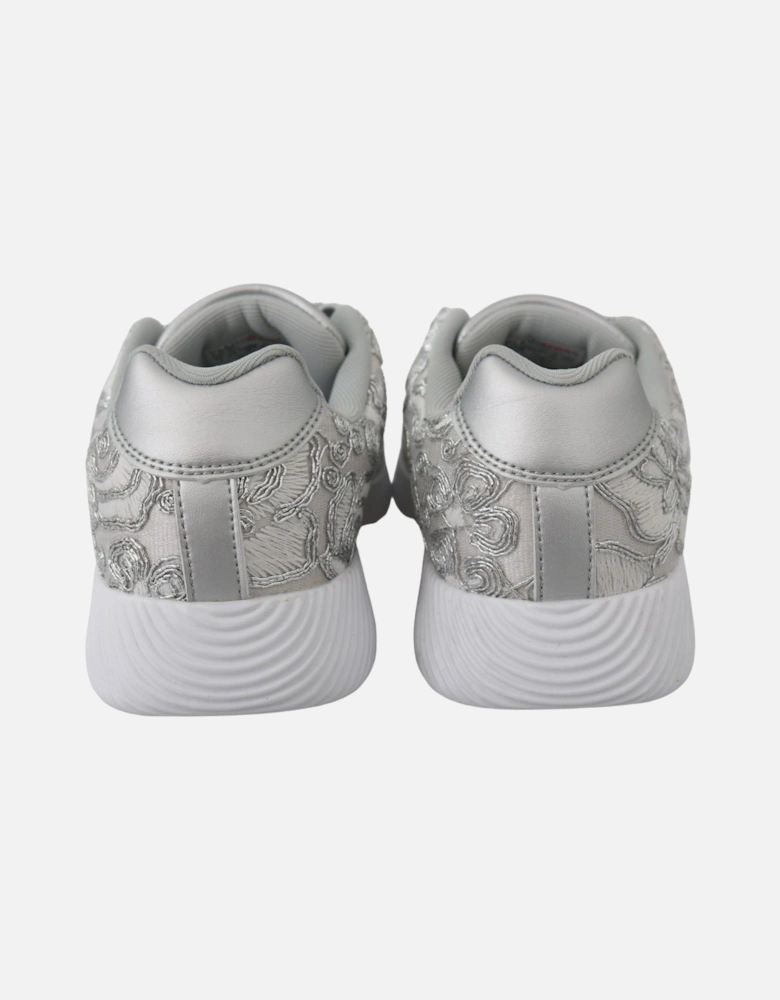 Floral Embroidered Sneakers Women - Silver