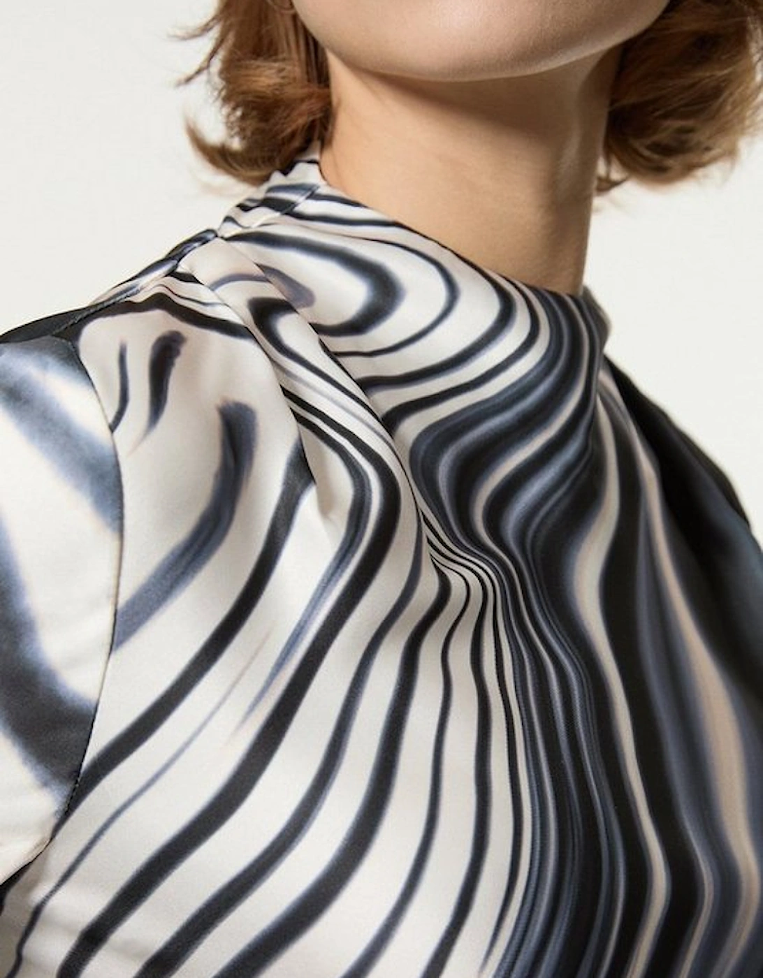 Graduated Stripe Viscose Satin High Neck Blouse