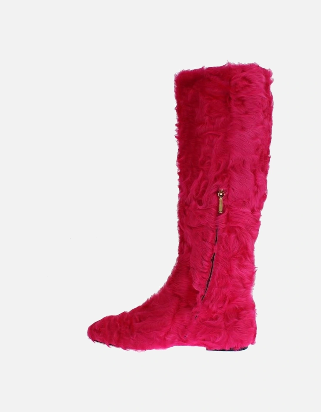 Pink Lamb Fur Leather Flat Boots Women