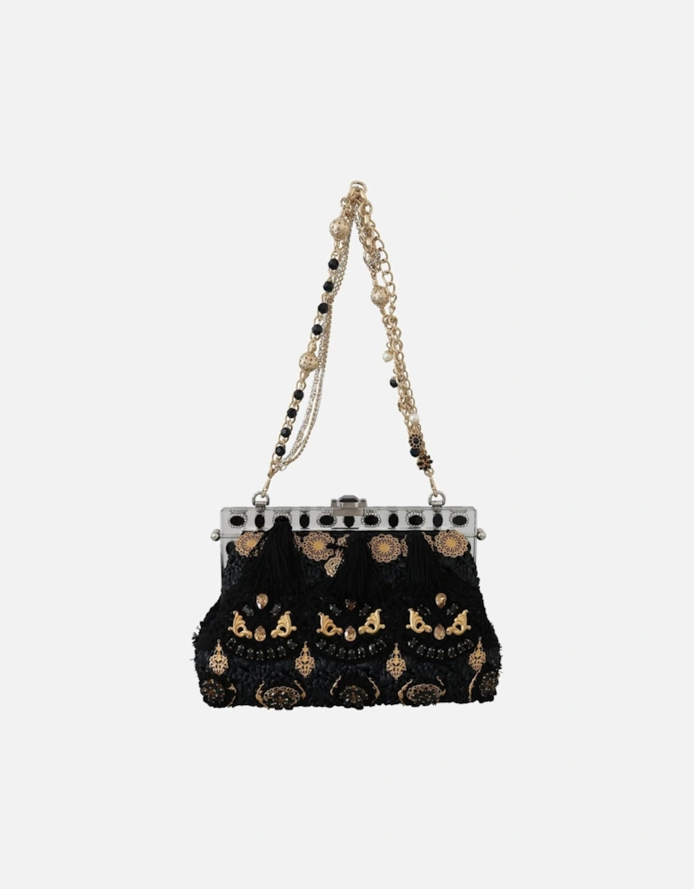 VANDA Black Tassel Gold Baroque Crystal Purse Women Clutch Bags