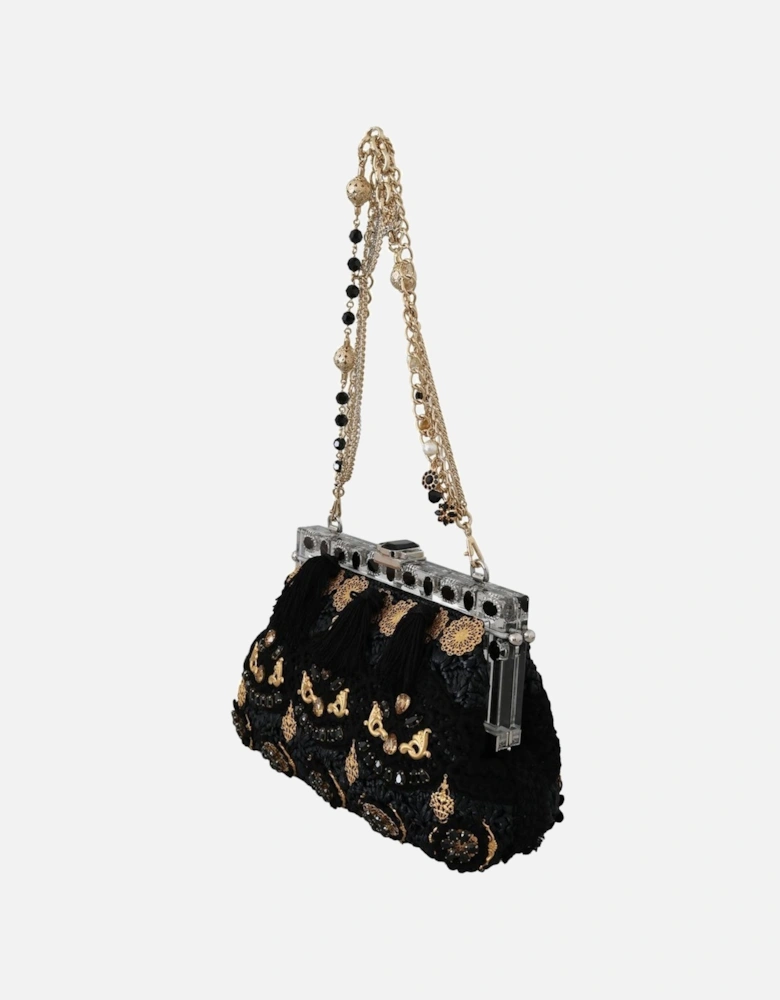 VANDA Black Tassel Gold Baroque Crystal Purse Women Clutch Bags