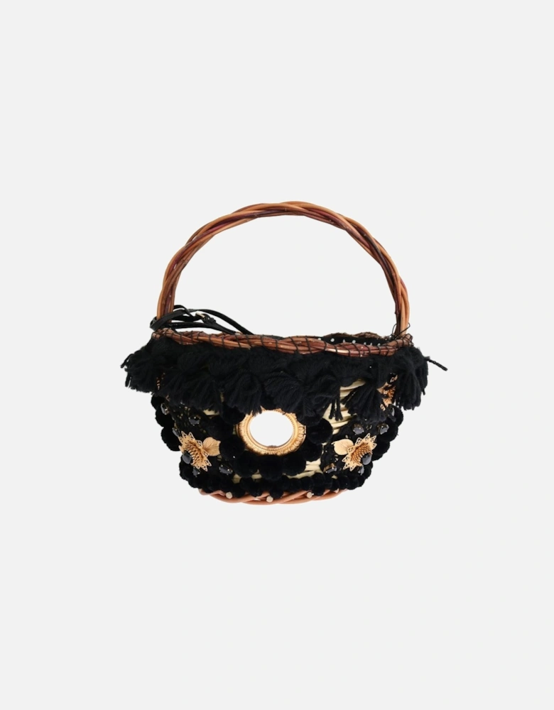 Beige Straw Snakeskin Pom Pom Crystal AGNESE Bag Women - Multicolor