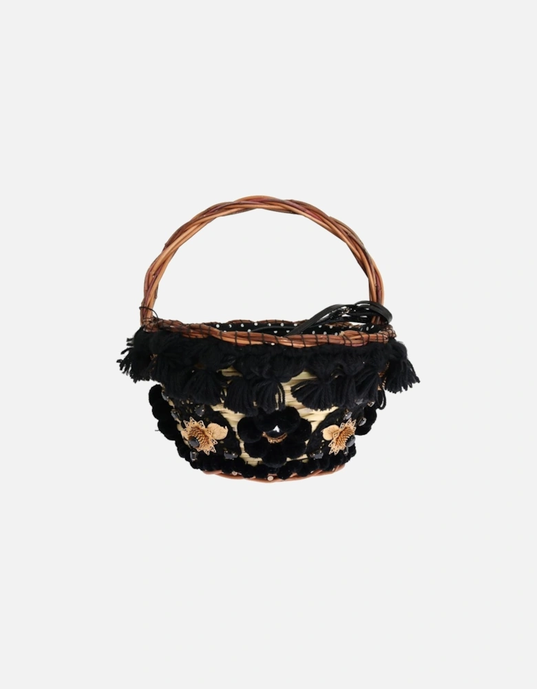 Beige Straw Snakeskin Pom Pom Crystal AGNESE Bag Women - Multicolor