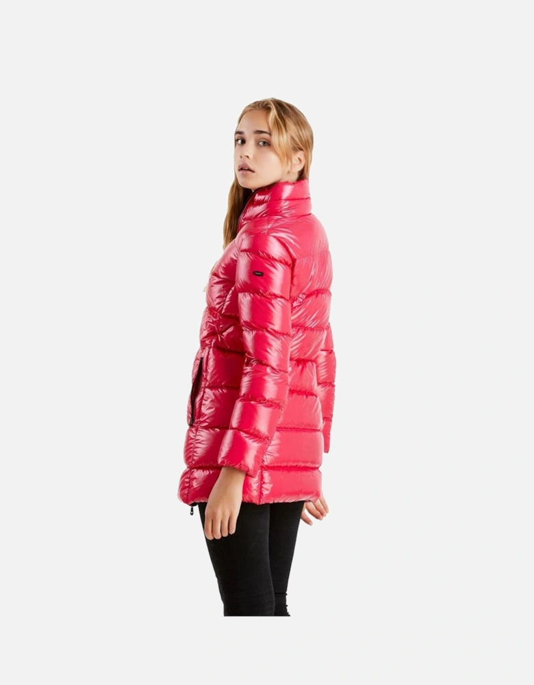 Long Puffer Jacket Shiny Style Women - Fuchsia Jackets