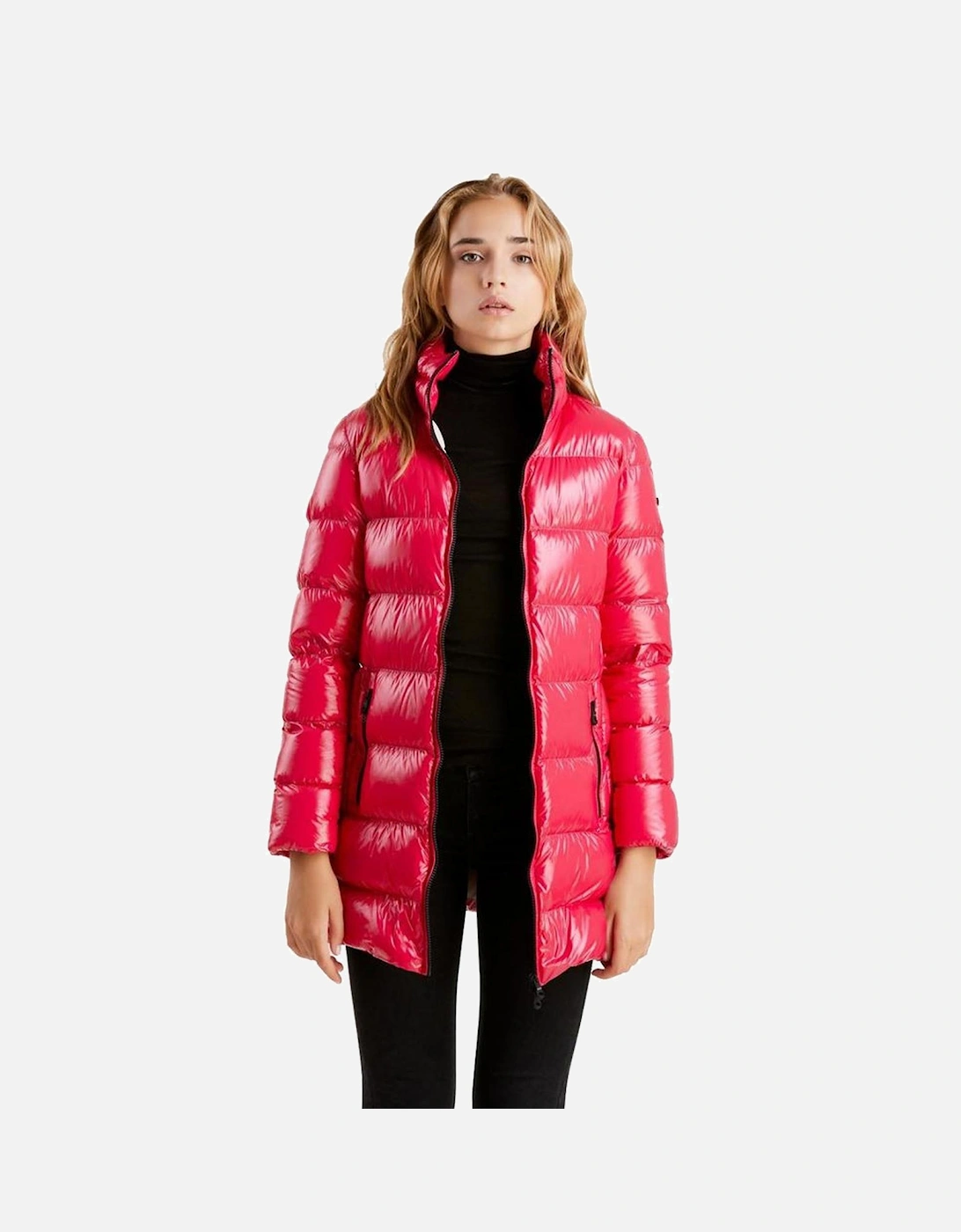 Long Puffer Jacket Shiny Style Women - Fuchsia Jackets