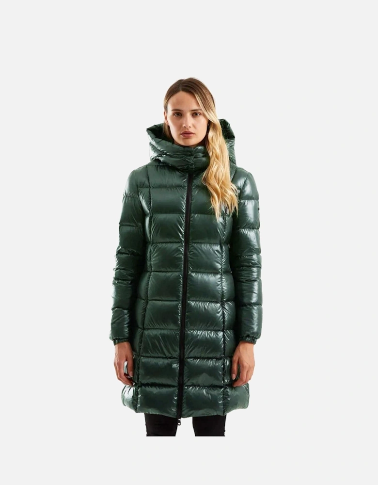 Long Puffer Jacket Shiny Style Women - Green Jackets