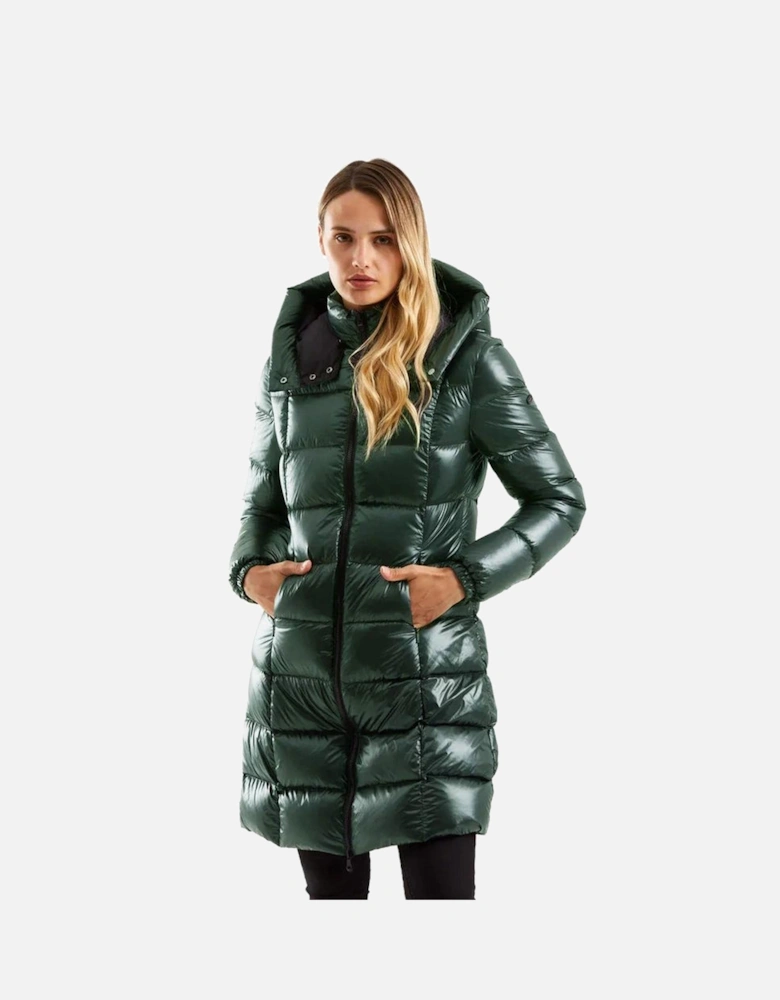 Long Puffer Jacket Shiny Style Women - Green Jackets