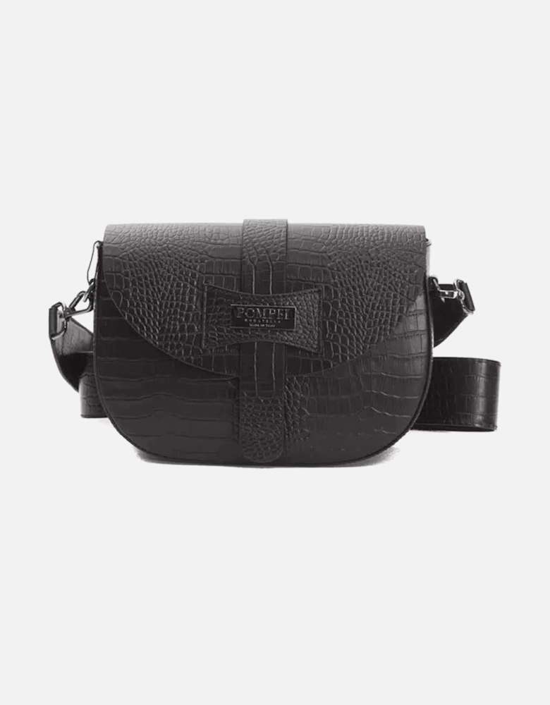 Elegant Croc-Effect Leather Crossbody Bag Women - Black