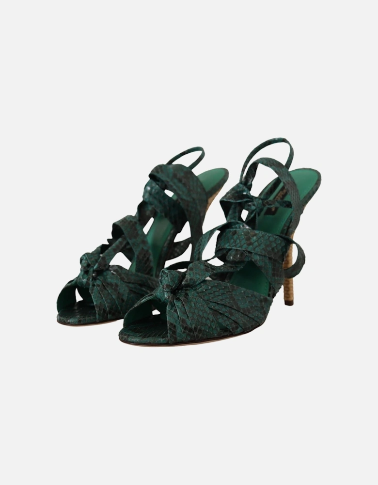 Green Python Strap Sandals Heels Shoes Women