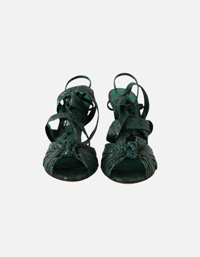 Green Python Strap Sandals Heels Shoes Women