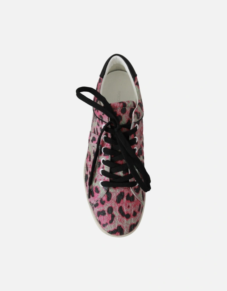 Pink Leopard Print Training Leather Flat Sneakers Women - Multicolor