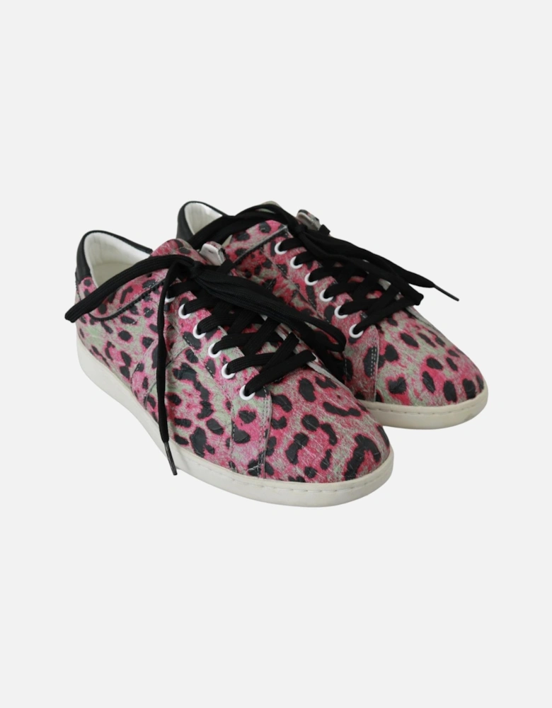 Pink Leopard Print Training Leather Flat Sneakers Women - Multicolor