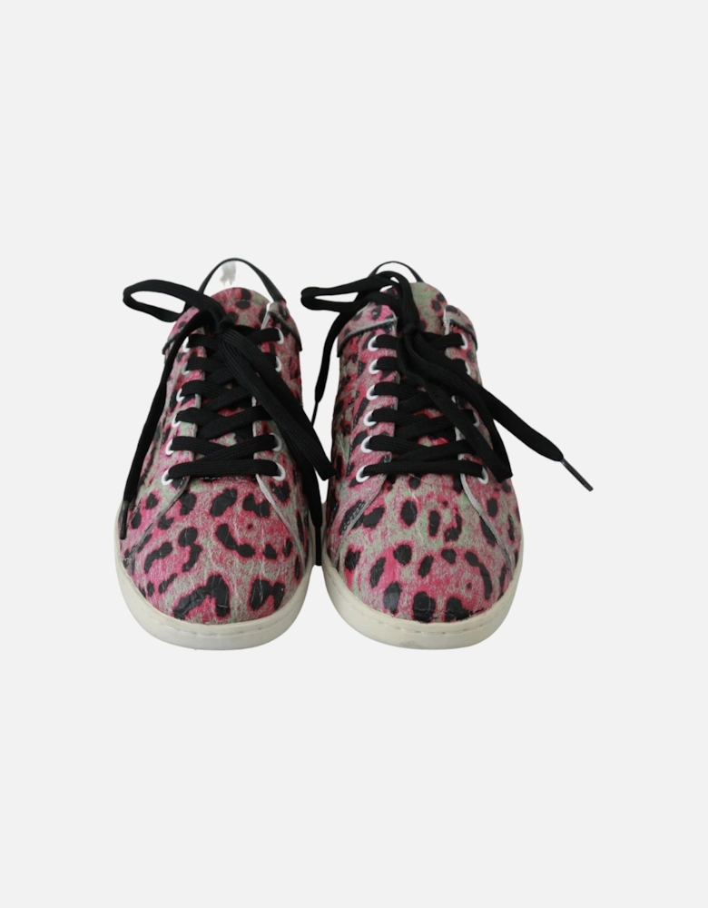 Pink Leopard Print Training Leather Flat Sneakers Women - Multicolor