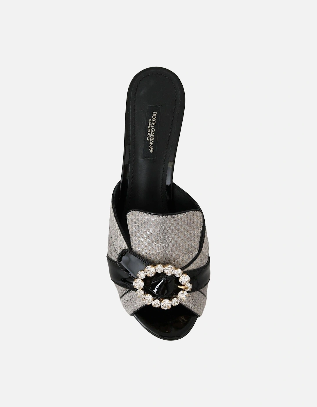 Black Gray Exotic Leather Crystals Sandals Shoes Women - Black And