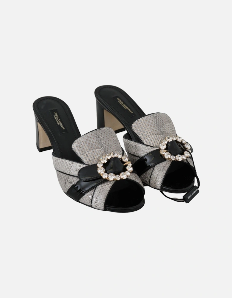 Black Gray Exotic Leather Crystals Sandals Shoes Women - Black And