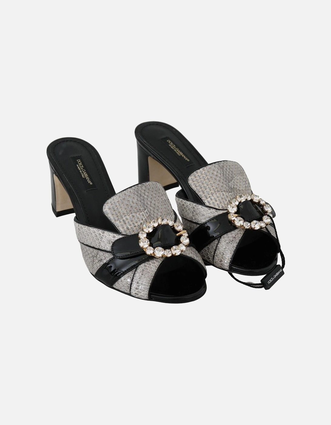 Black Gray Exotic Leather Crystals Sandals Shoes Women - Black And