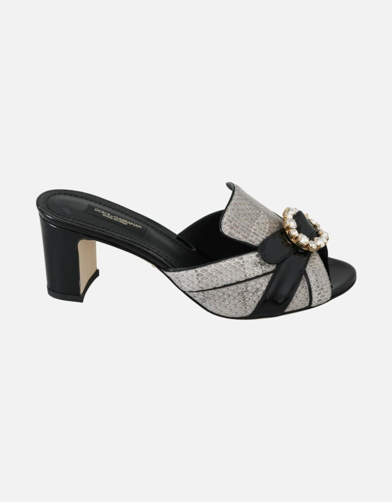 Black Gray Exotic Leather Crystals Sandals Shoes Women - Black And