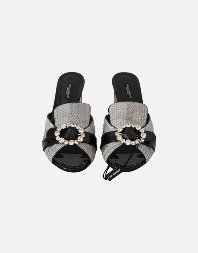 Black Gray Exotic Leather Crystals Sandals Shoes Women - Black And