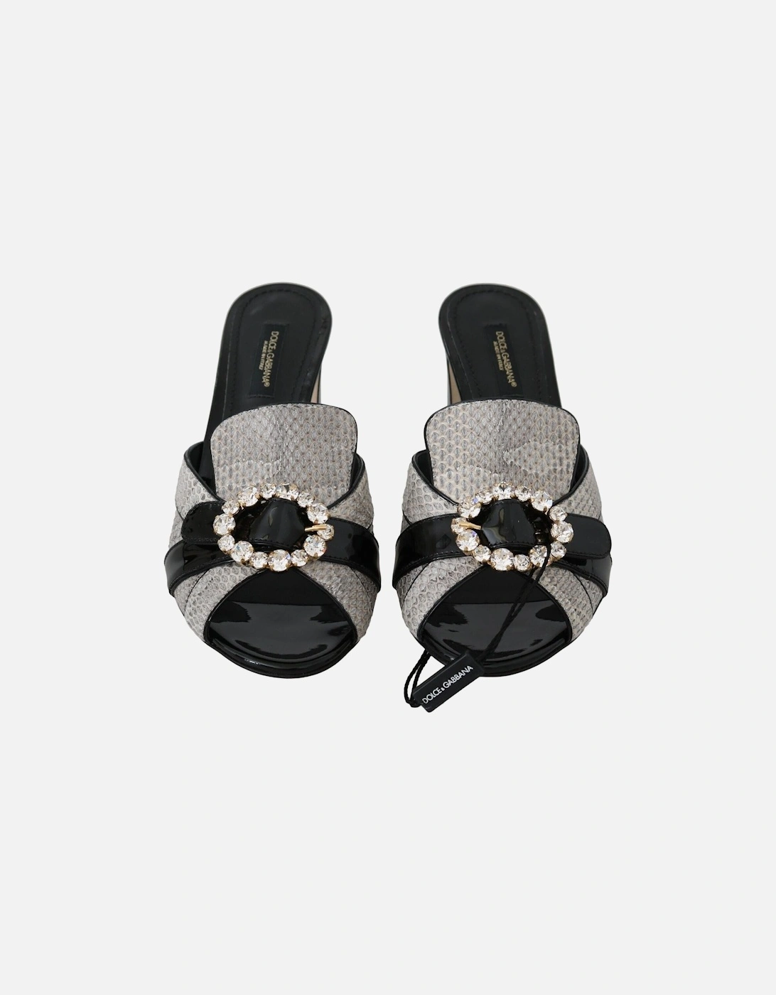 Black Gray Exotic Leather Crystals Sandals Shoes Women - Black And