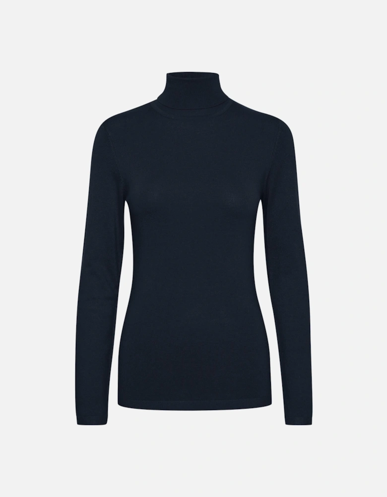 Roll Neck Jumper Slim Fit Knitted Top Women - Blue Knitwear