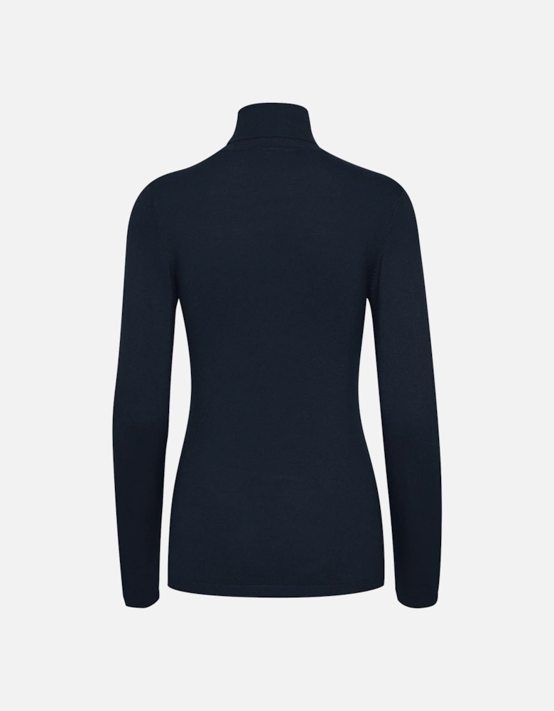 Roll Neck Jumper Slim Fit Knitted Top Women - Blue Knitwear