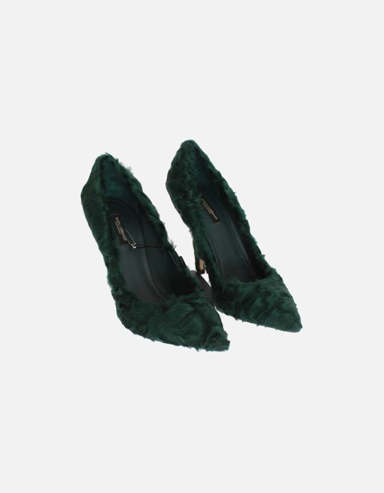 Green Xiangao Lamb Fur Leather Pumps Women