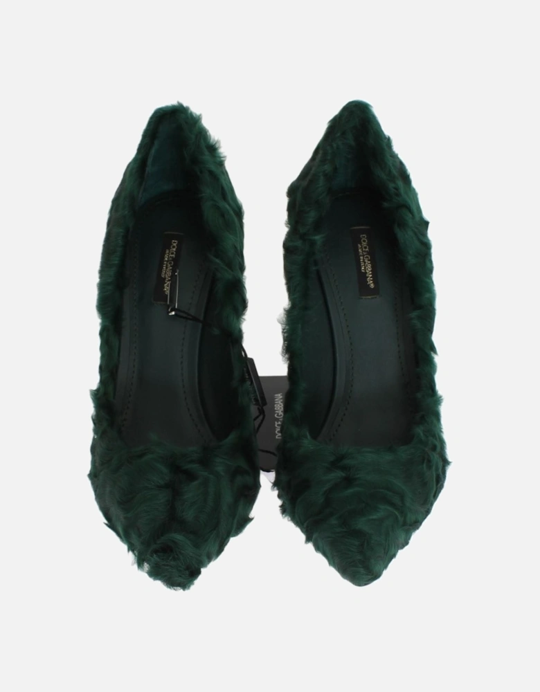 Green Xiangao Lamb Fur Leather Pumps Women