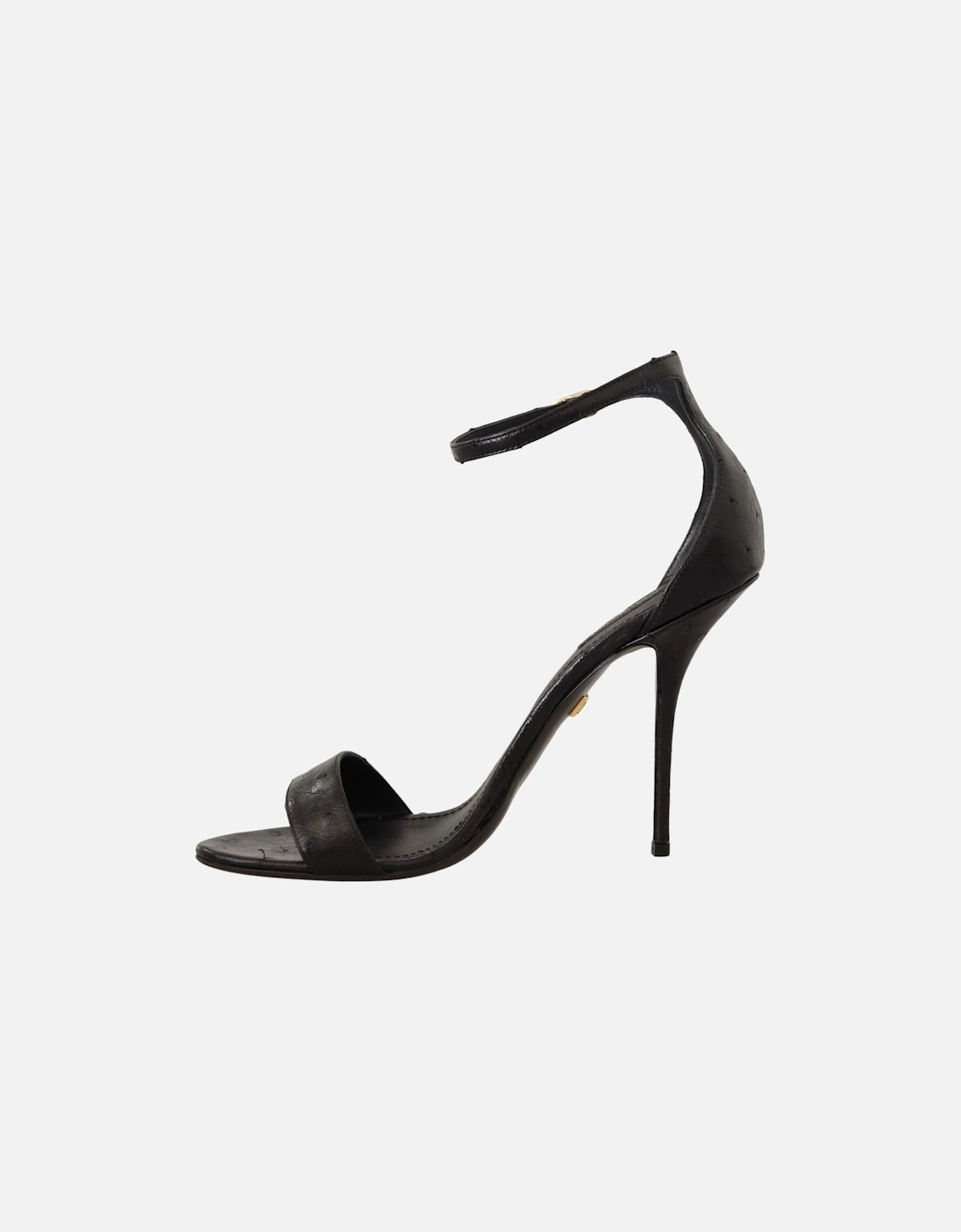 Black Ostrich Ankle Strap Heels Sandals Shoes Women