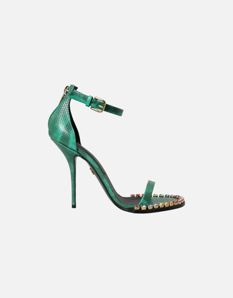 Green Exotic Leather Crystal Sandals Shoes Women