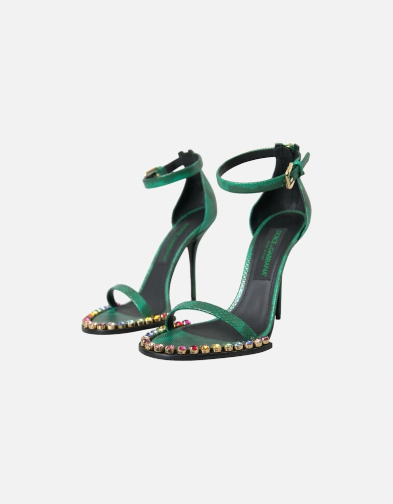 Green Exotic Leather Crystal Sandals Shoes Women