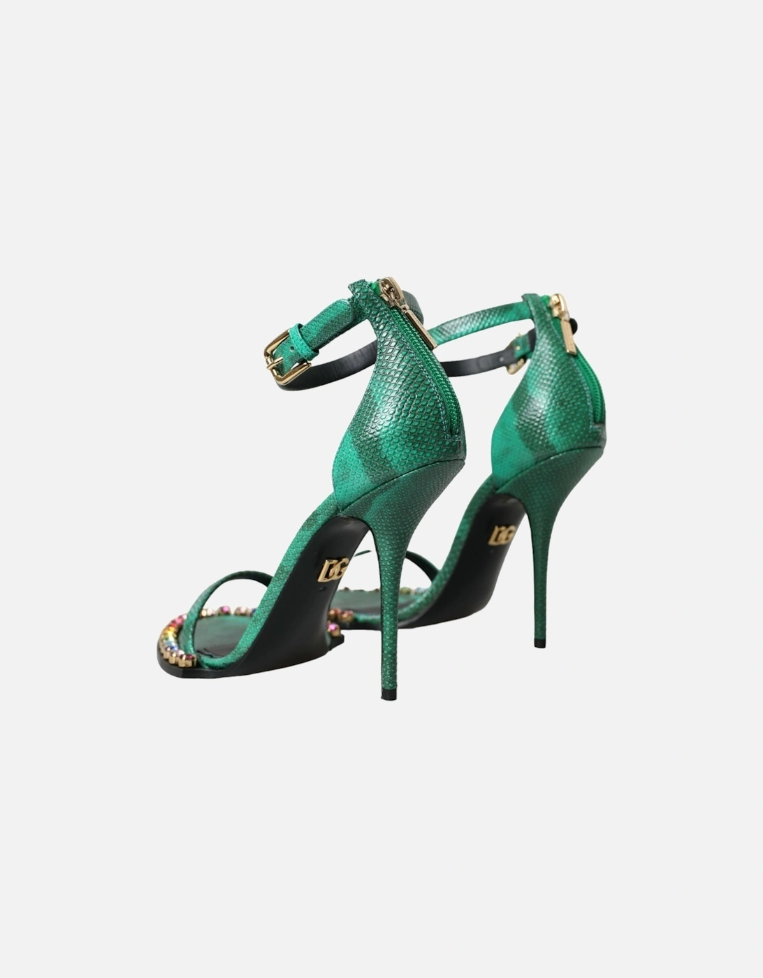 Green Exotic Leather Crystal Sandals Shoes Women