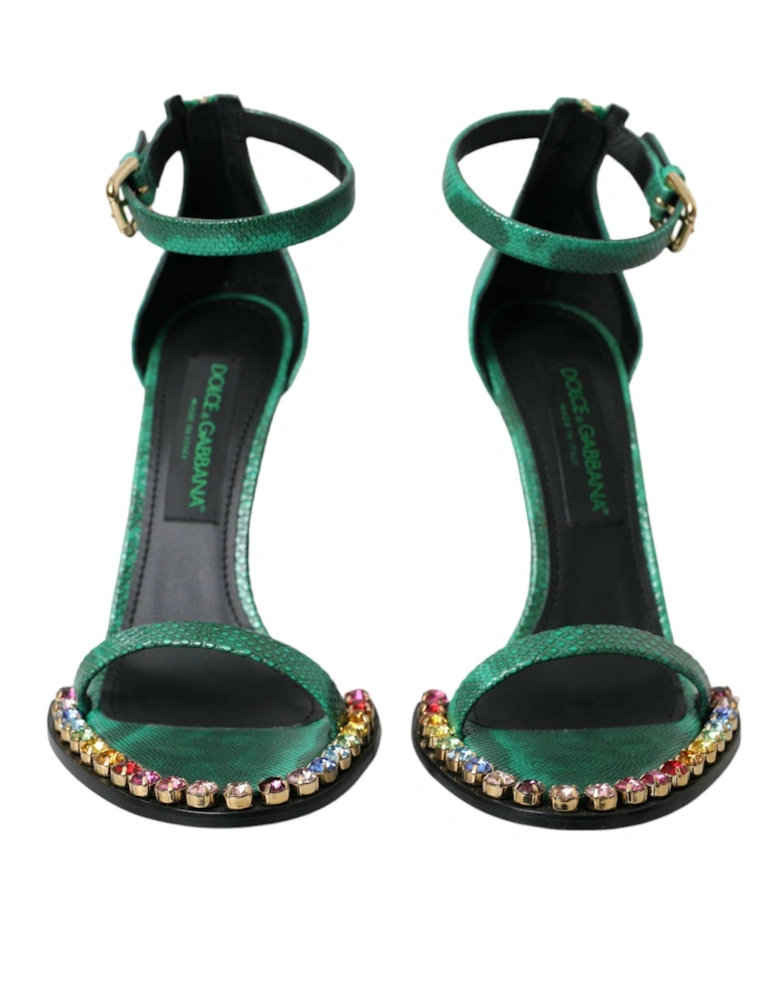 Green Exotic Leather Crystal Sandals Shoes Women