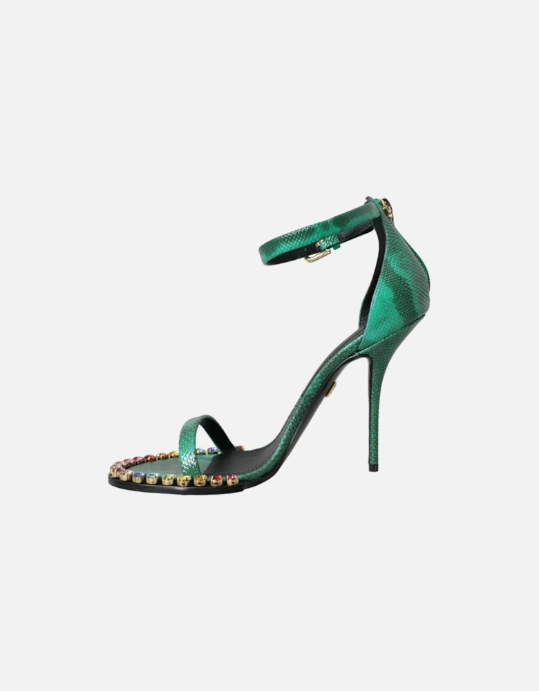 Green Exotic Leather Crystal Sandals Shoes Women