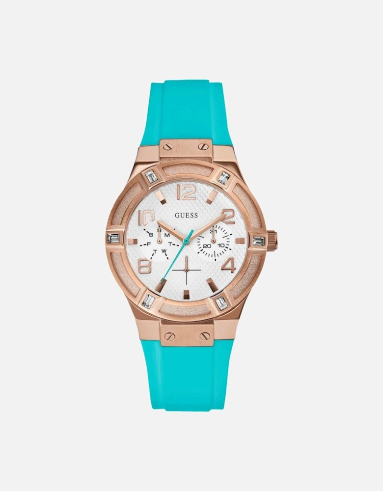 Quartz Multifunction Steel Case Silicone Bracelet Watch Women - Blue