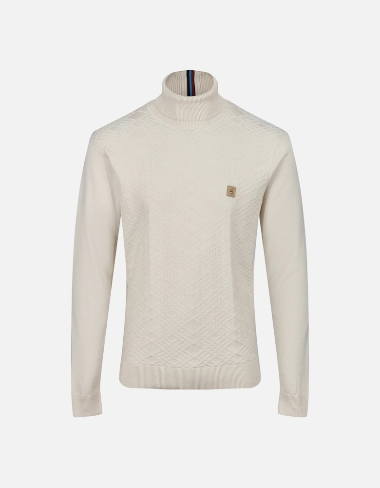 Leonardo Roll Neck Knit Mens Jumper - Cream