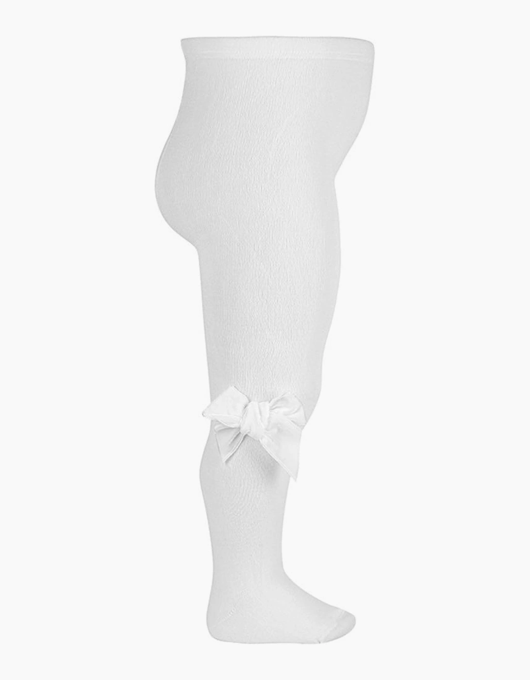 Condor Girl's Girls White Velvet Bow Tights - Size: 0 / 6-12 months