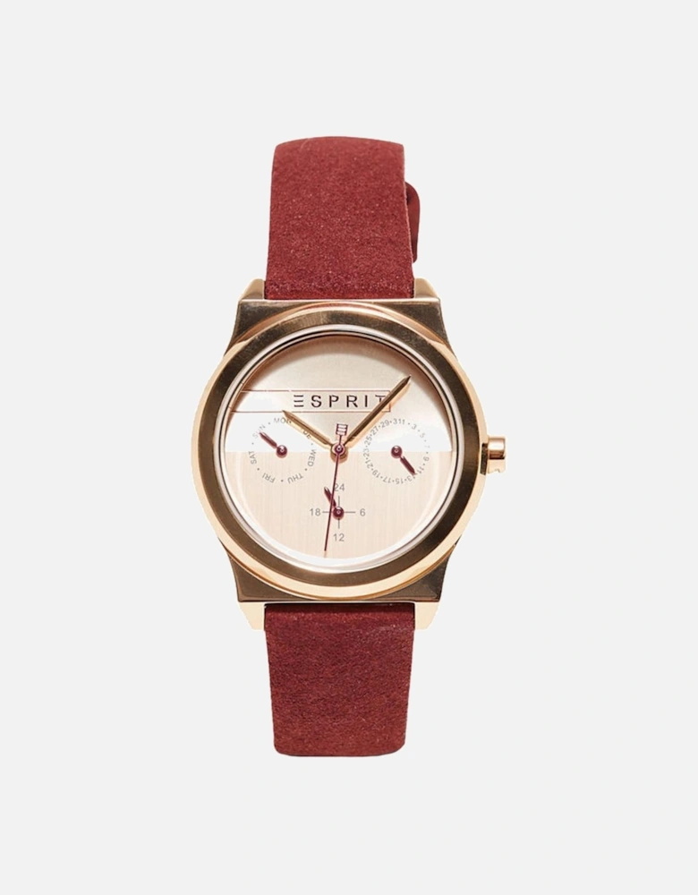 Quartz Analog Steel Case Leather Bracelet Watch Women - Red Watches