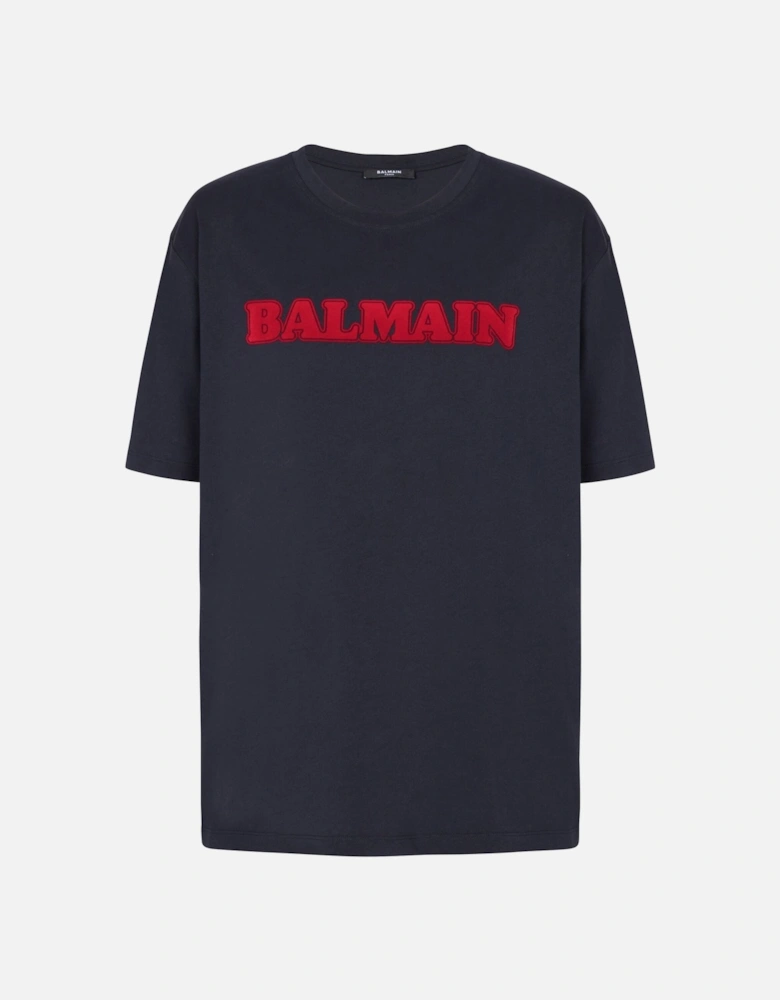 Retro Flocked Logo T-Shirt in Navy