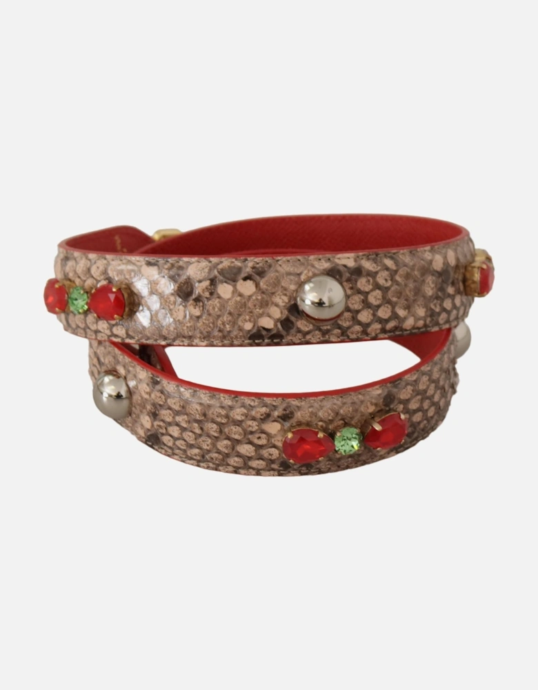 Brown Python Leather Crystals Shoulder Strap Women Accessories