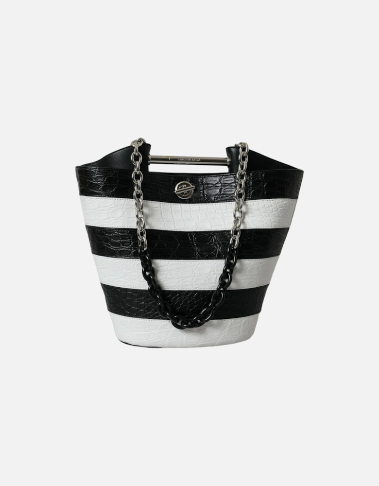 Crocodile Leather Bucket Bag with Turn Lock Closure and Logo Detail.